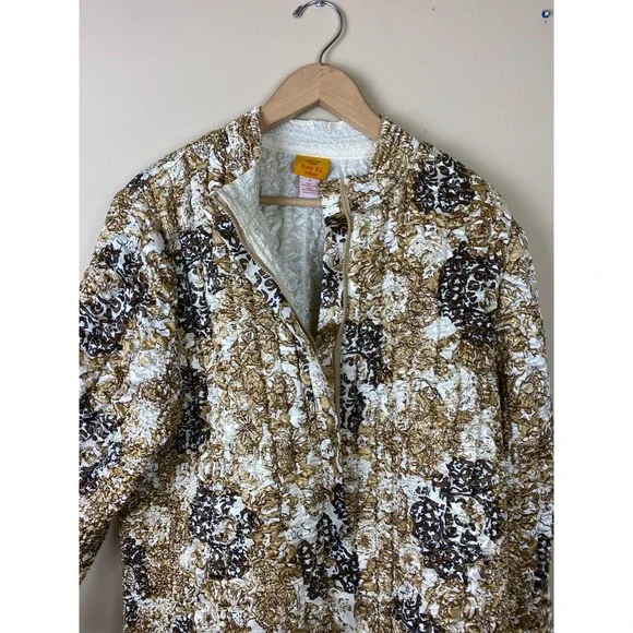 RUBY RD Crinkle Quilted Zip-Up Lightweight Jacket Size 1X Black/Tan Print - Picture 2 of 7